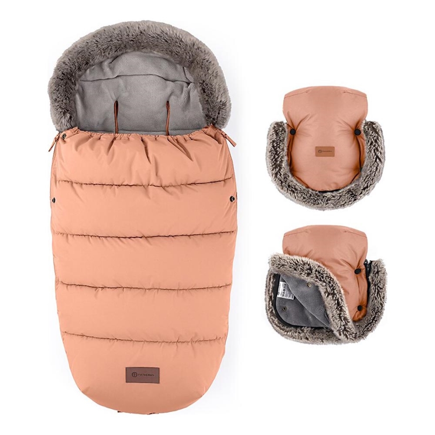 PETITE&MARS - SETTI Vauvan jalkapeite 4in1 COMFY + rattaiden käsisuoja FURRY Pastel Peach