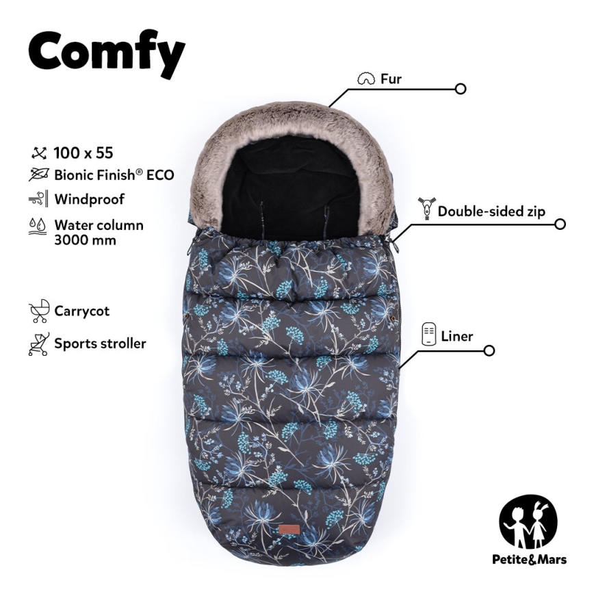 PETITE&MARS - SETTI Vauvan jalkapeite 4in1 COMFY + rattaiden käsisuoja FURRY Pastel Peach