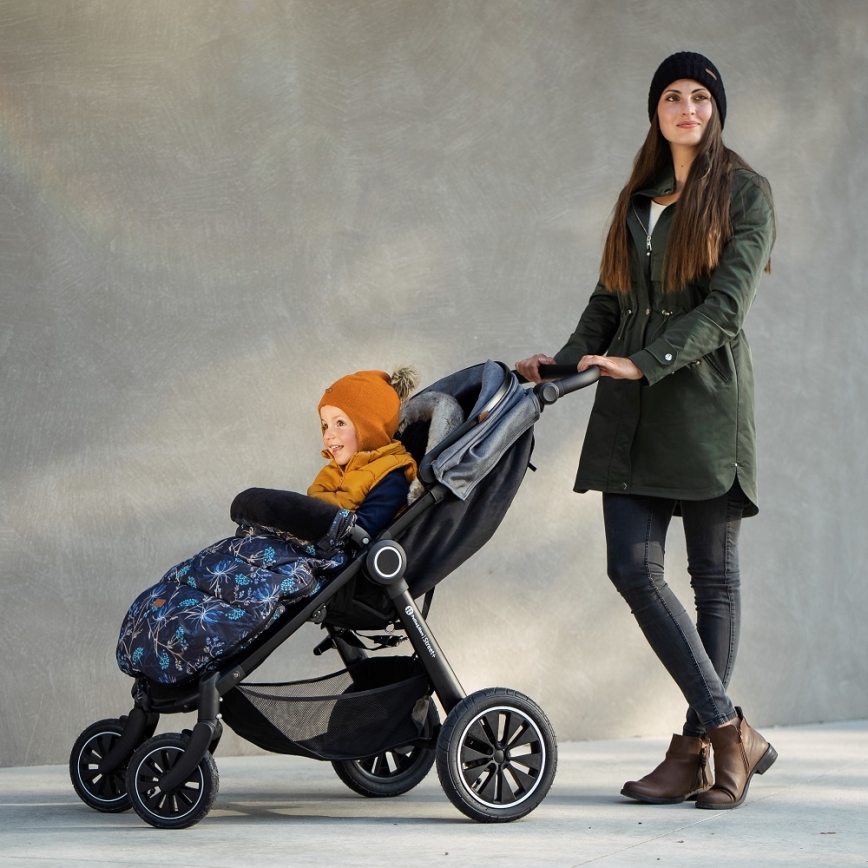 PETITE&MARS - SETTI Vauvan jalkapeite 4in1 COMFY Stylish Beauty + rattaiden käsisuoja FURRY Forever Black