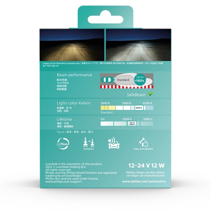 Philips 11342U51X2 - SETTI 2x LED Autopolttimo Ultinon Pro5100 H4 P43t-38/12W/12/24V 5800K