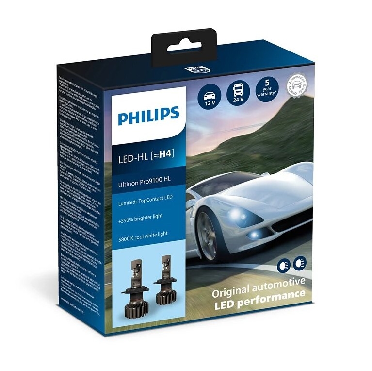 Philips 11342U91X2 -SETTI 2x LED Autopolttimo Ultinon 9100 H4 P43t-38/13,2W/12/24V 5800K