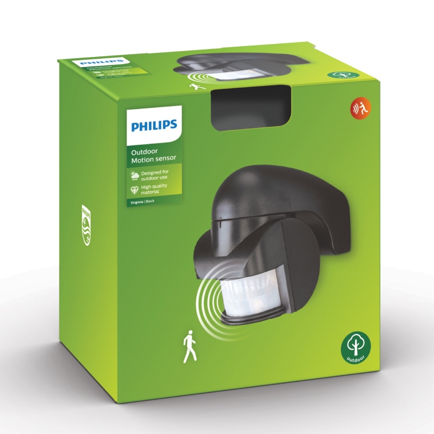 Philips - Liiketunnistin ulkokäyttöön IP44 musta