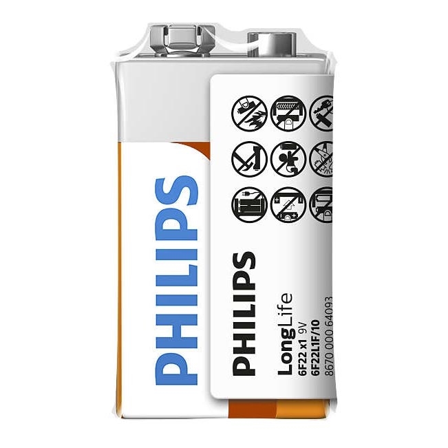 Philips 6F22L1F/10 - Sinkkikloridiakku 6F22 LONGLIFE 9V 150mAh