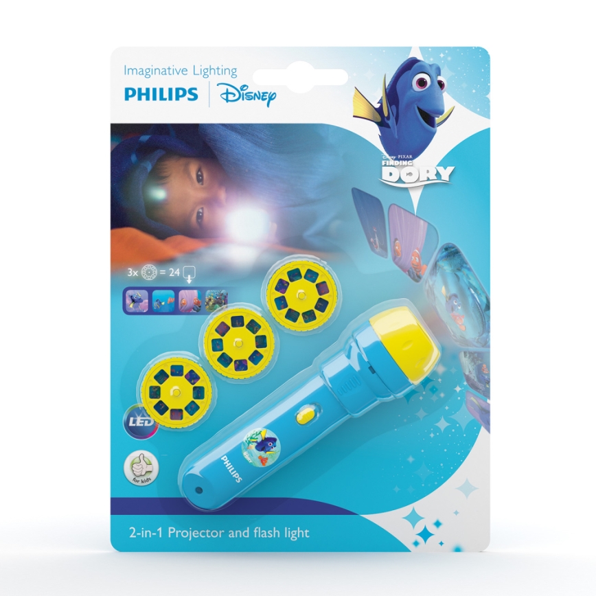 Philips 71788/90/16 - LED-taskulamppu ja -projektori lapsille DISNEY DORY LED/3xLR44