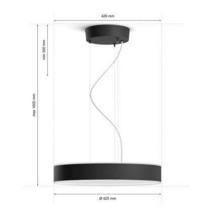Philips - Himmennettävä LED-kattokruunu johdossa Hue LED/33,5W/230V 2200-6500K musta + kauko-ohjaus