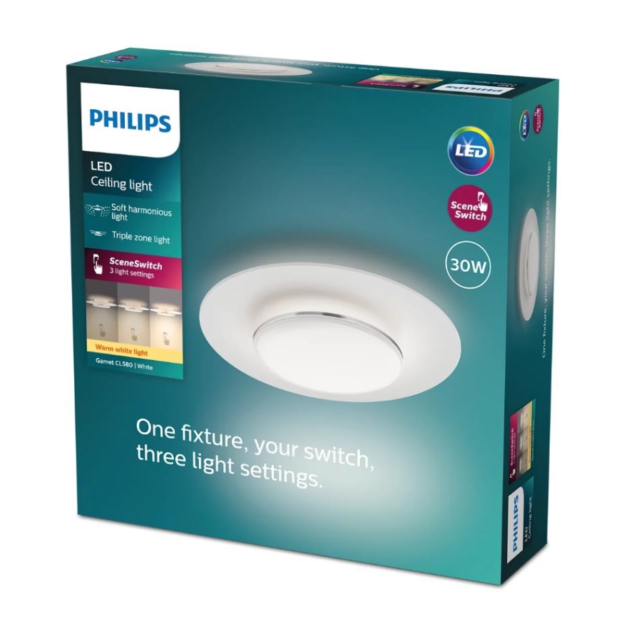 Philips- Himmennettävä LED-kattovalaisin SCENE SWITCH LED/30W/230V 2700K hopea