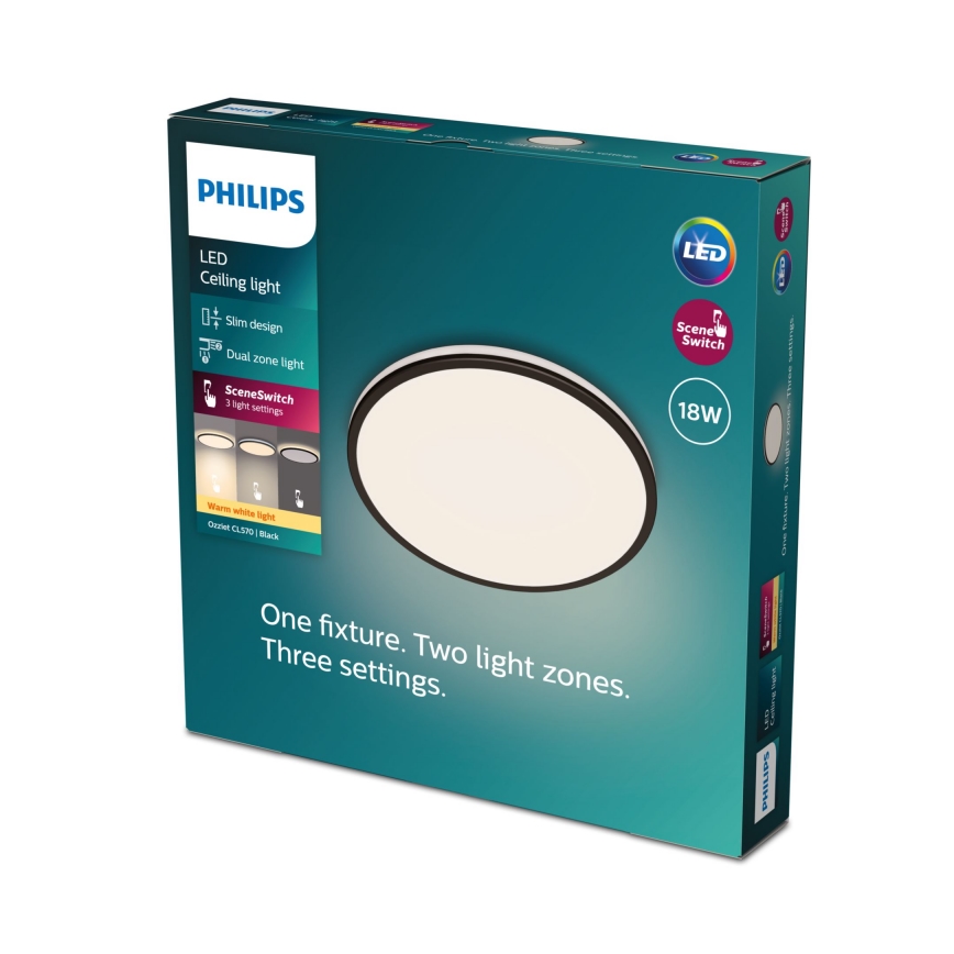 Philips - Himmennettävä LED-kattovalaisin SCENE SWITCH LED/18W/230V halkaisija 30 cm 2700K musta
