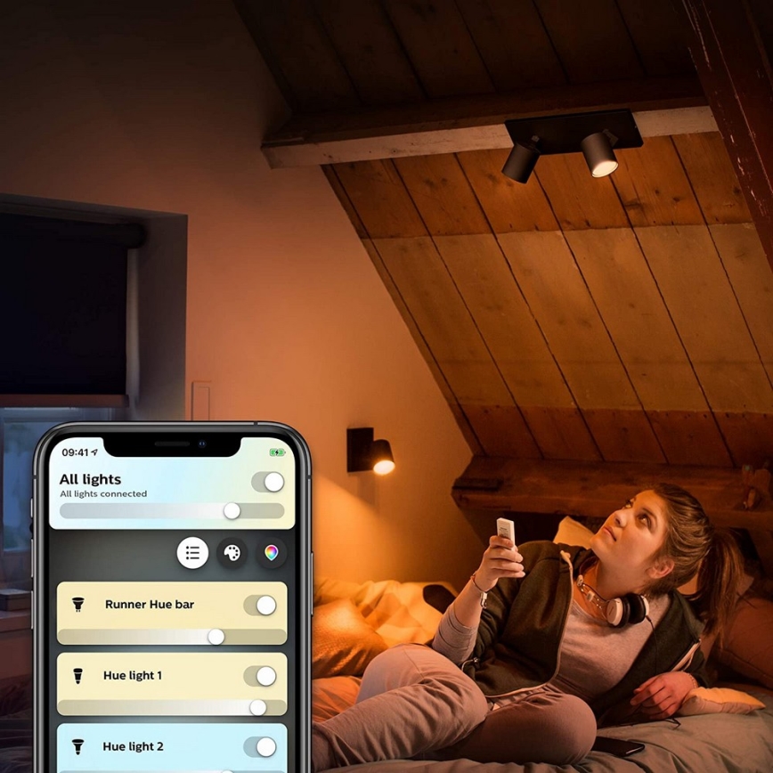 Philips - Himmennettävä LED-kohdevalo Hue RUNNER 2xGU10/4,2W/230V 2200-6500K + kauko-ohjaus musta