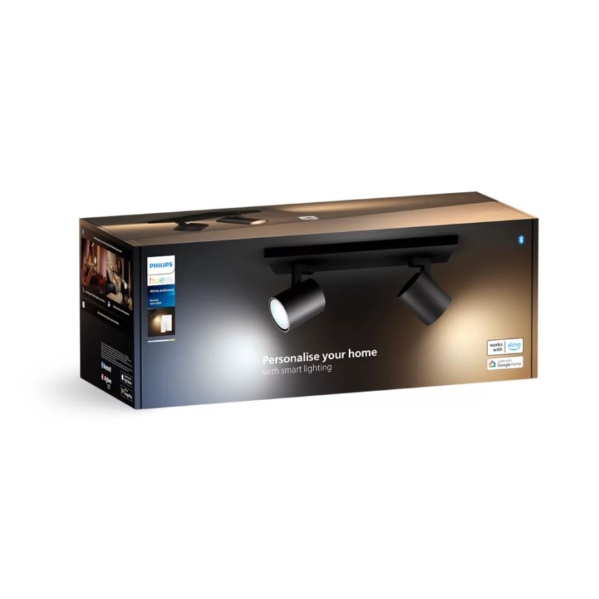 Philips - Himmennettävä LED-kohdevalo Hue RUNNER 2xGU10/4,2W/230V 2200-6500K + kauko-ohjaus musta