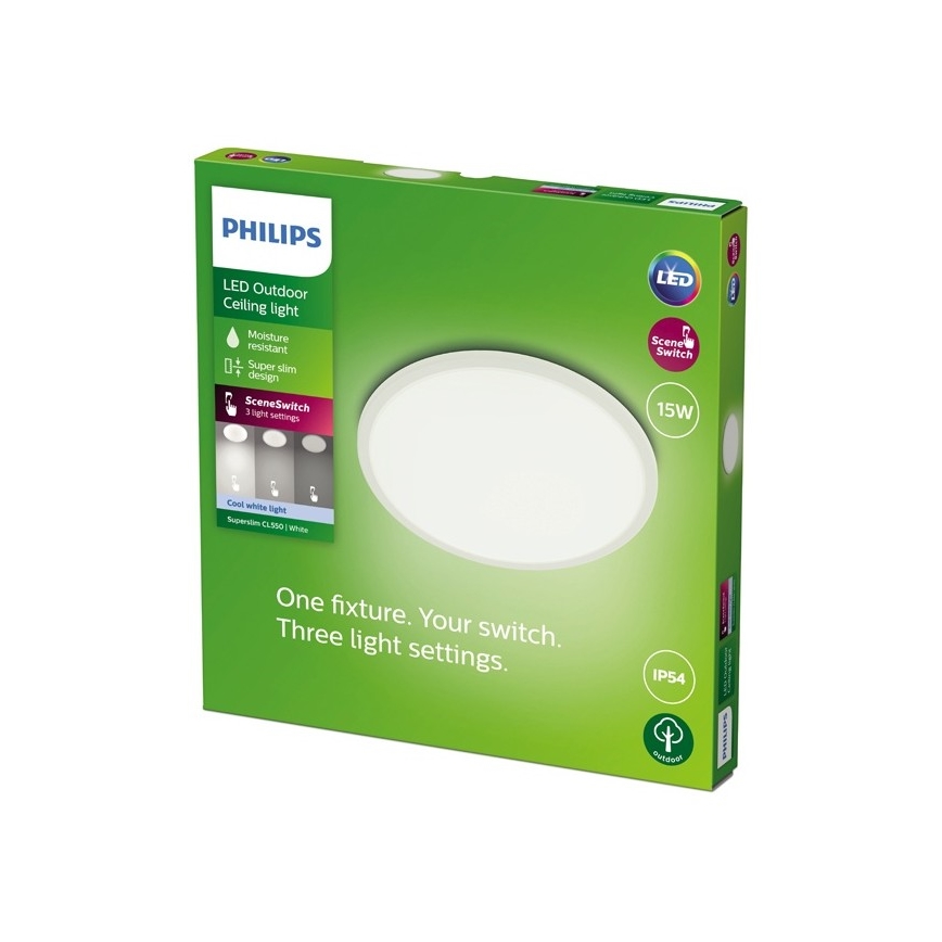Philips - Himmennettävä LED-ulkovalo SUPERSLIM SCENE SWITCH LED/15W/230V IP54 valkoinen