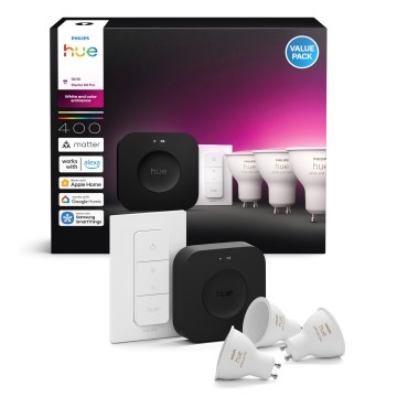 Philips Hue WHITE AND COLOR AMBIANCE -peruspaketti 3xGU10/4,2W 2000-6500K + yhdistämislaite