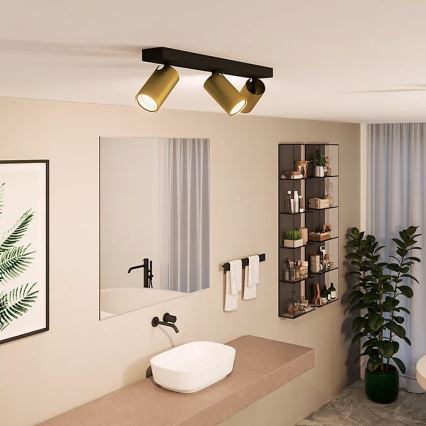 Philips - Kylpyhuoneen kohdevalo IDRIS 3xGU10/5W/230V IP44 musta/kulta