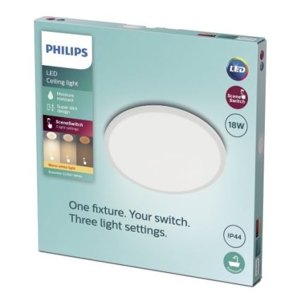 Philips - LED-himmennettävä kylpyhuoneen kattovalaisin SCENE SWITCH LED / 18W / 230V IP44 2700K
