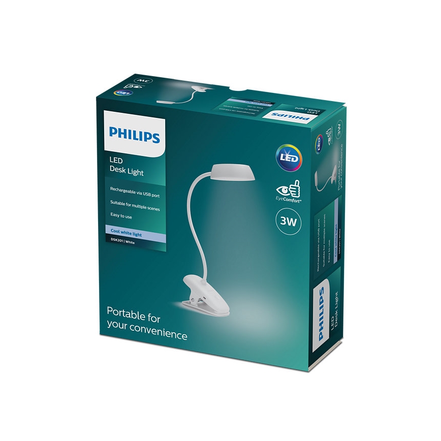Philips - LED Himmennettävä lamppu pidikkeellä DONUTCLIP LED/3W/5V CRI 90 valkoinen