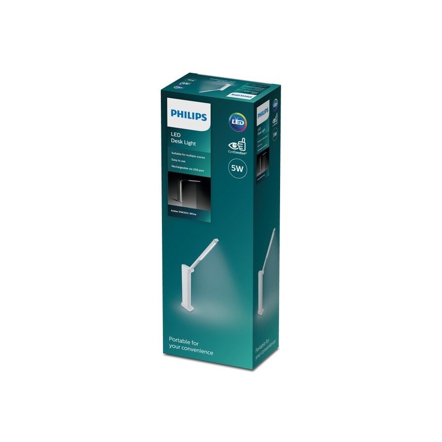 Philips - LED Kosketushimmennettävä pöytävalaisin AMBER LED/5W/5V valkoinen