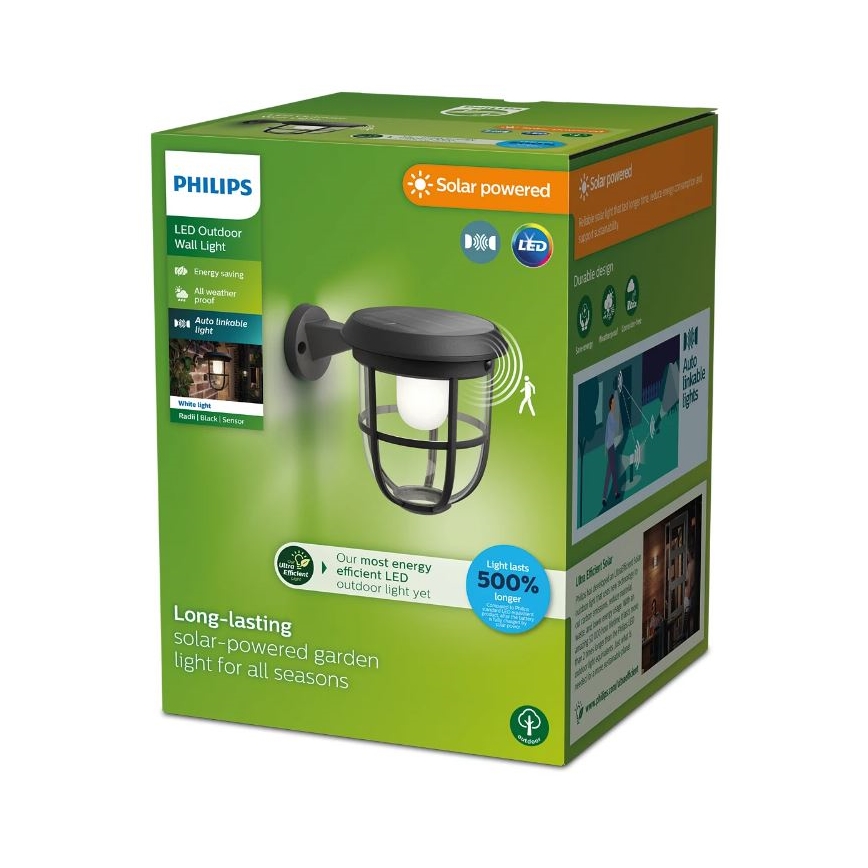Philips - LED-seinäaurinkovalaisin anturilla RADII LED/1,3W/3,7V 3000K IP44