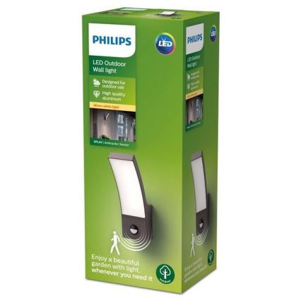 Philips-LED Ulkoseinävalaisin anturilla SPLAY LED/12W/230V 2700K IP44