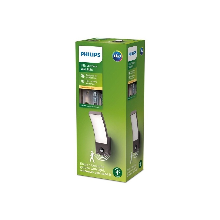 Philips-LED Ulkoseinävalaisin anturilla SPLAY LED/12W/230V 2700K IP44