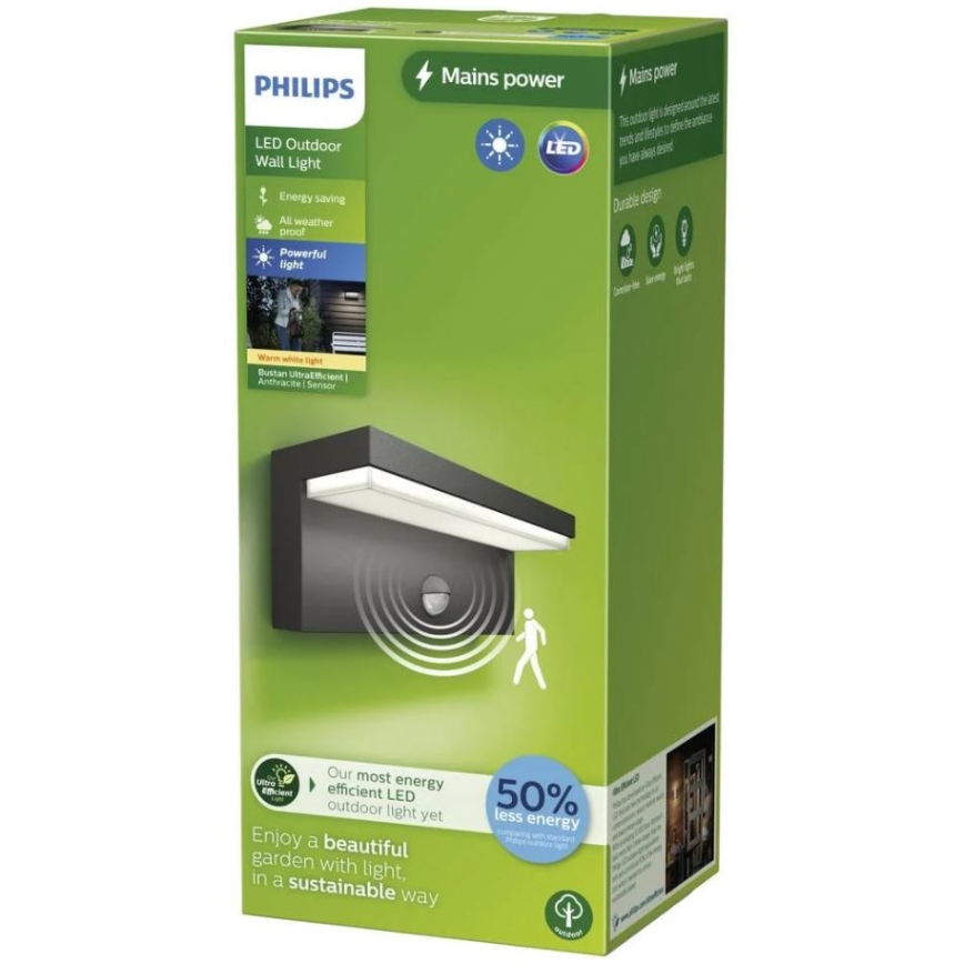 Philips - LED Ulkovalo anturilla BUSTAN LED/3,8W/230V 2700K IP44