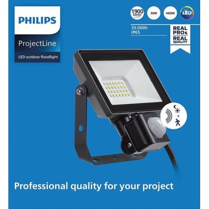 Philips - LED-ulkovalonheitin anturilla PROJECTLINE LED/20W/230V IP65 4000K