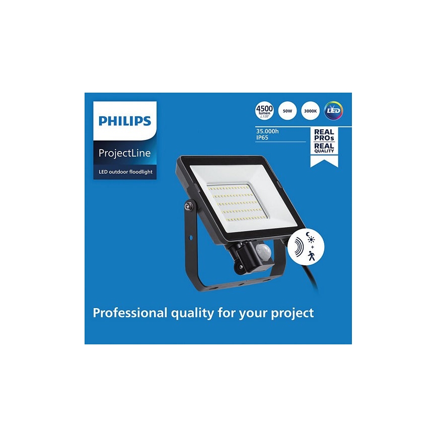 Philips - LED-ulkovalonheitin anturilla PROJECTLINE LED/50W/230V IP65 3000K