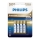 Philips LR03M4B/10 - 4 kpl AAA-paristo PREMIUM ALKALINE 1,5V 1320mAh