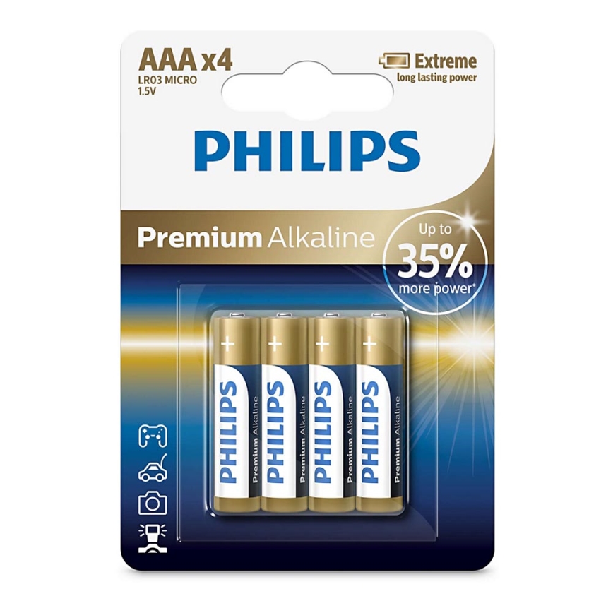 Philips LR03M4B/10 - 4 kpl Alkaliparisto AAA PREMIUM ALKALINE 1,5V 1320mAh