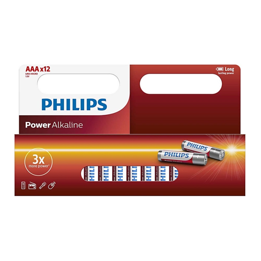 Philips LR03P12W/10 - 12 kpl Alkaliparisto AAA POWER ALKALINE 1,5V 1150mAh