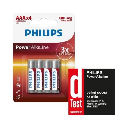 Philips LR03P4B/10 - 4 kpl Alkaliparisto AAA POWER ALKALINE 1,5V 1150mAh