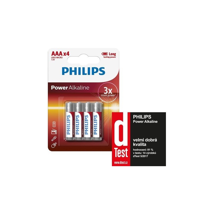 Philips LR03P4B/10 - 4 kpl Alkaliparisto AAA POWER ALKALINE 1,5V 1150mAh