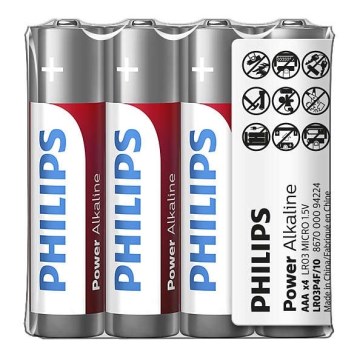 Philips LR03P4F/10 - 4 kpl Alkaliparisto AAA POWER ALKALINE 1,5V 1150mAh