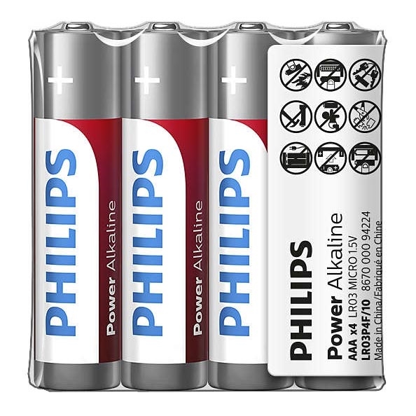 Philips LR03P4F/10 - 4 kpl Alkaliparisto AAA POWER ALKALINE 1,5V 1150mAh