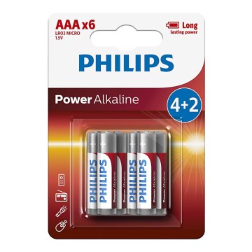 Philips LR03P6BP/10 - 6 kpl Alkaliparisto AAA POWER ALKALINE 1,5V 1150mAh