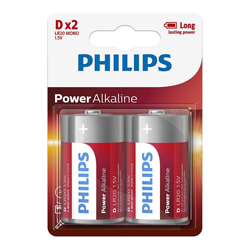 Philips LR20P2B/10 - 2 kpl Alkaliparisto D POWER ALKALINE 1,5V 14500mAh