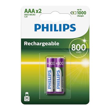 Philips R03B2A80/10 - 2 kpl Uudelleenladattava akku AAA MULTILIFE NiMH/1,2V/800 mAh