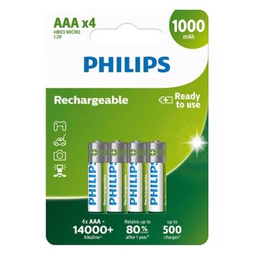 Philips R03B4RTU10/10 - 4 kpl Uudelleenladattava akku AAA NiMH/1,2V/1000 mAh