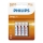 Philips R03L4B/10 - 4 kpl Sinkkikloridiakku AAA LONGLIFE 1,5V 450mAh
