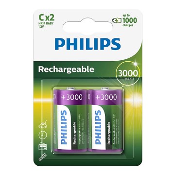 Philips R14B2A300/10 - 2 kpl Uudelleenladattava akku C MULTILIFE NiMH/1,2V/3000 mAh