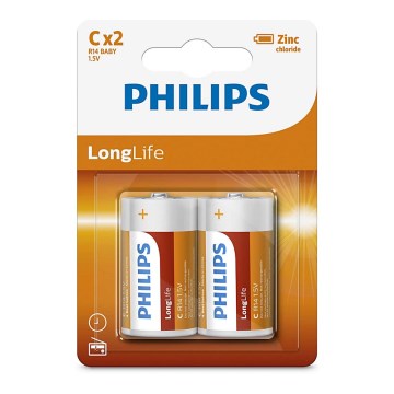 Philips R14L2B/10 - 2 kpl Sinkkikloridiakku C LONGLIFE 1,5V 2800mAh