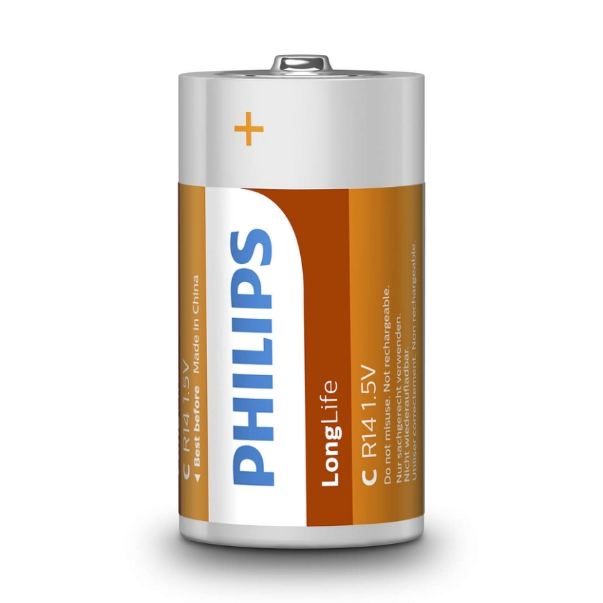 Philips R14L2B/10 - 2 kpl Sinkkikloridiakku C LONGLIFE 1,5V 2800mAh