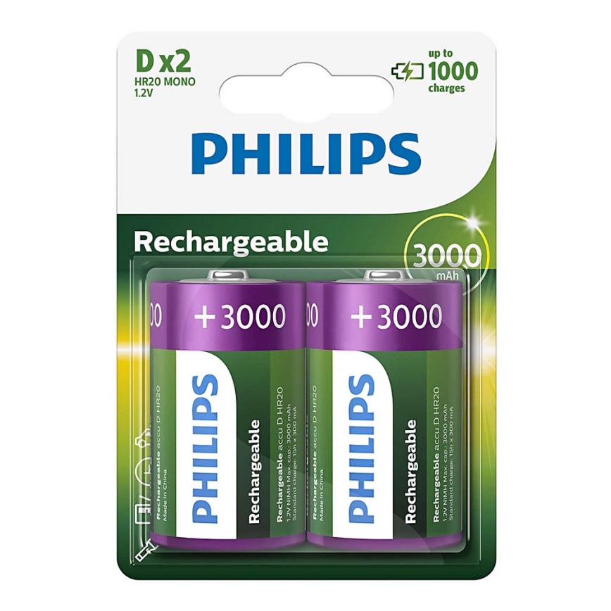 Philips R20B2A300/10 - 2 kpl Uudelleenladattava akku D MULTILIFE NiMH/1,2V/3000 mAh