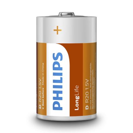 Philips R20L2F/10 - 2 kpl Sinkkikloridiakku D LONGLIFE 1,5V 5000mAh