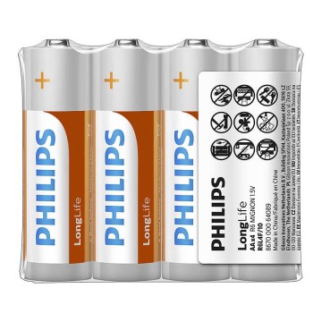 Philips R6L4F/10 - 4 kpl Sinkkikloridiakku AA LONGLIFE 1,5V 900mAh