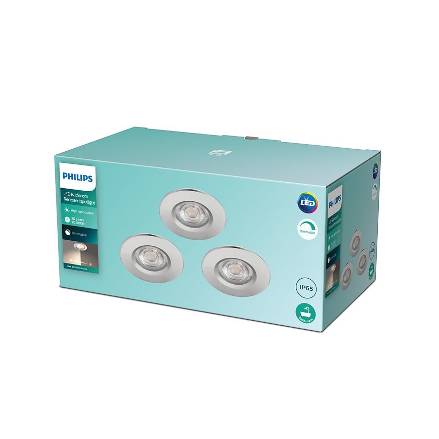 Philips - SET 3x LED-himmennettävä kylpyhuoneen valaisin DIVE 3xLED / 5W / 230V IP65