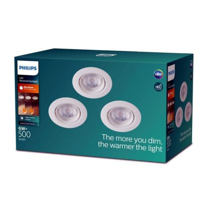 Philips -SET 3xLED Himmennettävä upotettava valo IMPALA Lämmin hehku LED/6W/230V