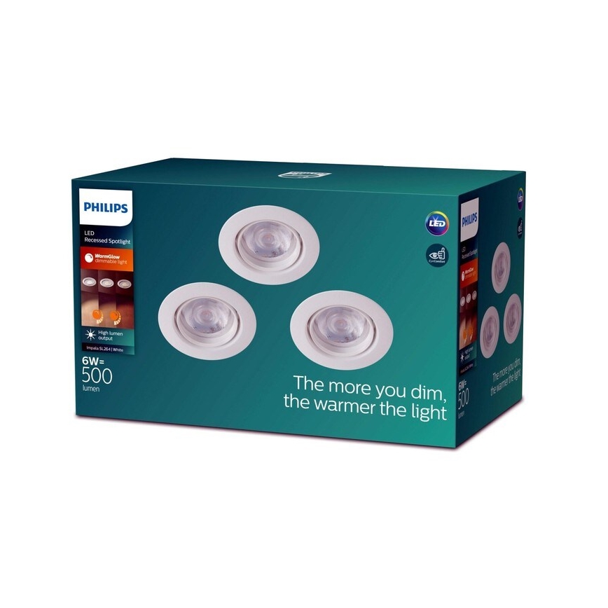 Philips -SET 3xLED Himmennettävä upotettava valo IMPALA Lämmin hehku LED/6W/230V