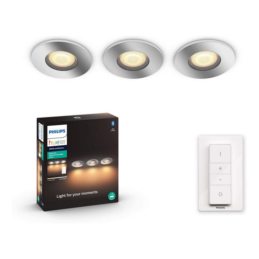 Philips - SETTI 3x Himmennettävä LED-valaisin kylpyhuoneeseen Hue ADORE 1xGU10/5W/230V IP44 + Kauko-ohjaus