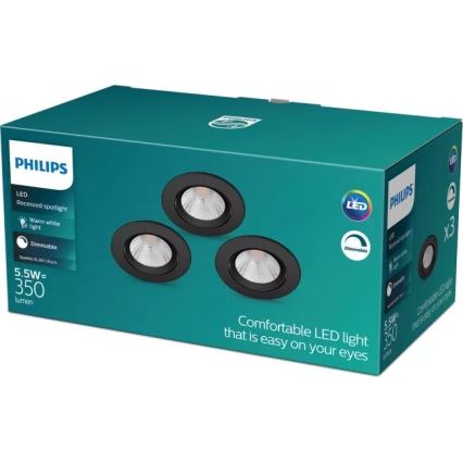 Philips - SETTI 3x Himmennettävä riippuva LED-kattovalaisin SPARKLE LED/5,5W/230V 2700K musta