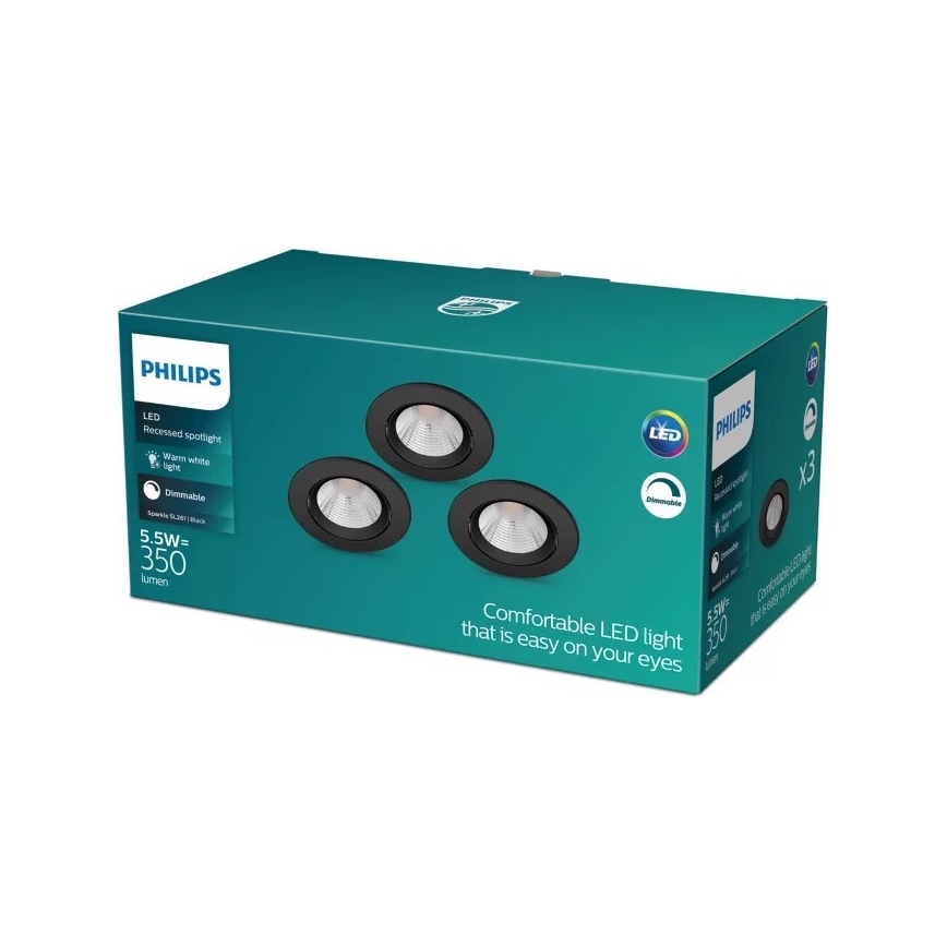 Philips - SETTI 3x Himmennettävä riippuva LED-kattovalaisin SPARKLE LED/5,5W/230V 2700K musta