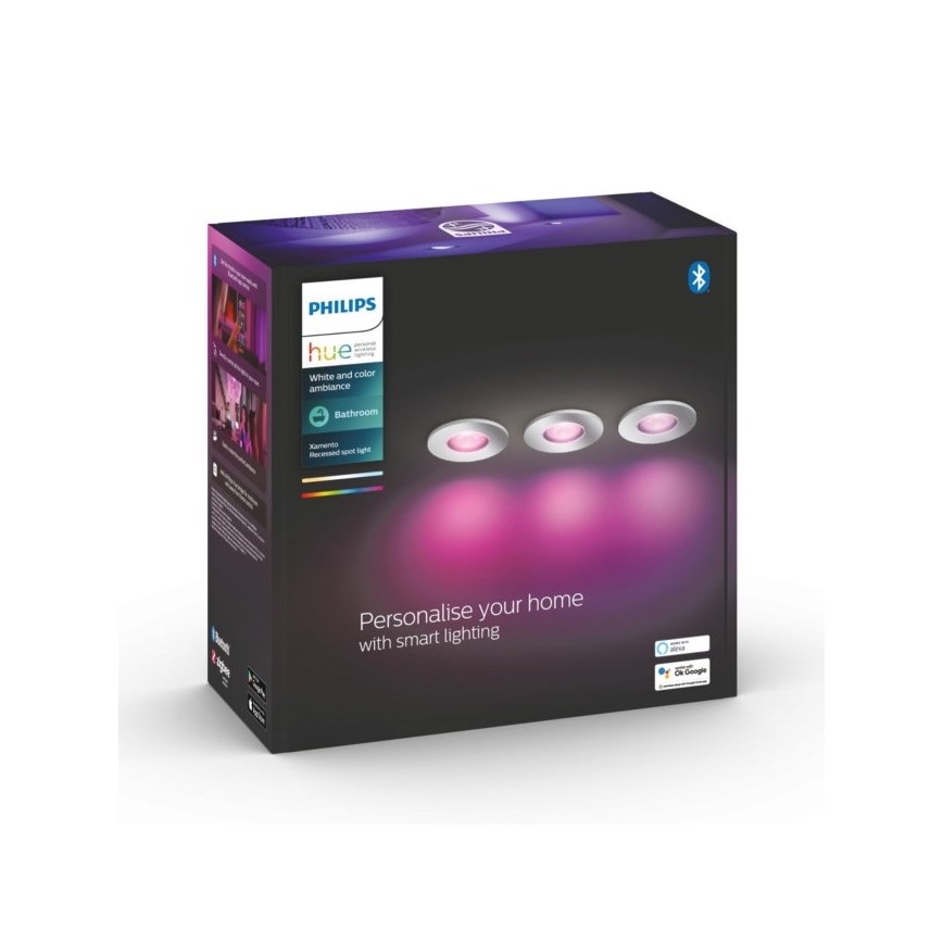 Philips - SETTI 3xLED RGB Himmennettävä kylpyhuonevalaisin Hue XAMENTO 1xGU10/5,7W/230V IP44 2000-6500K